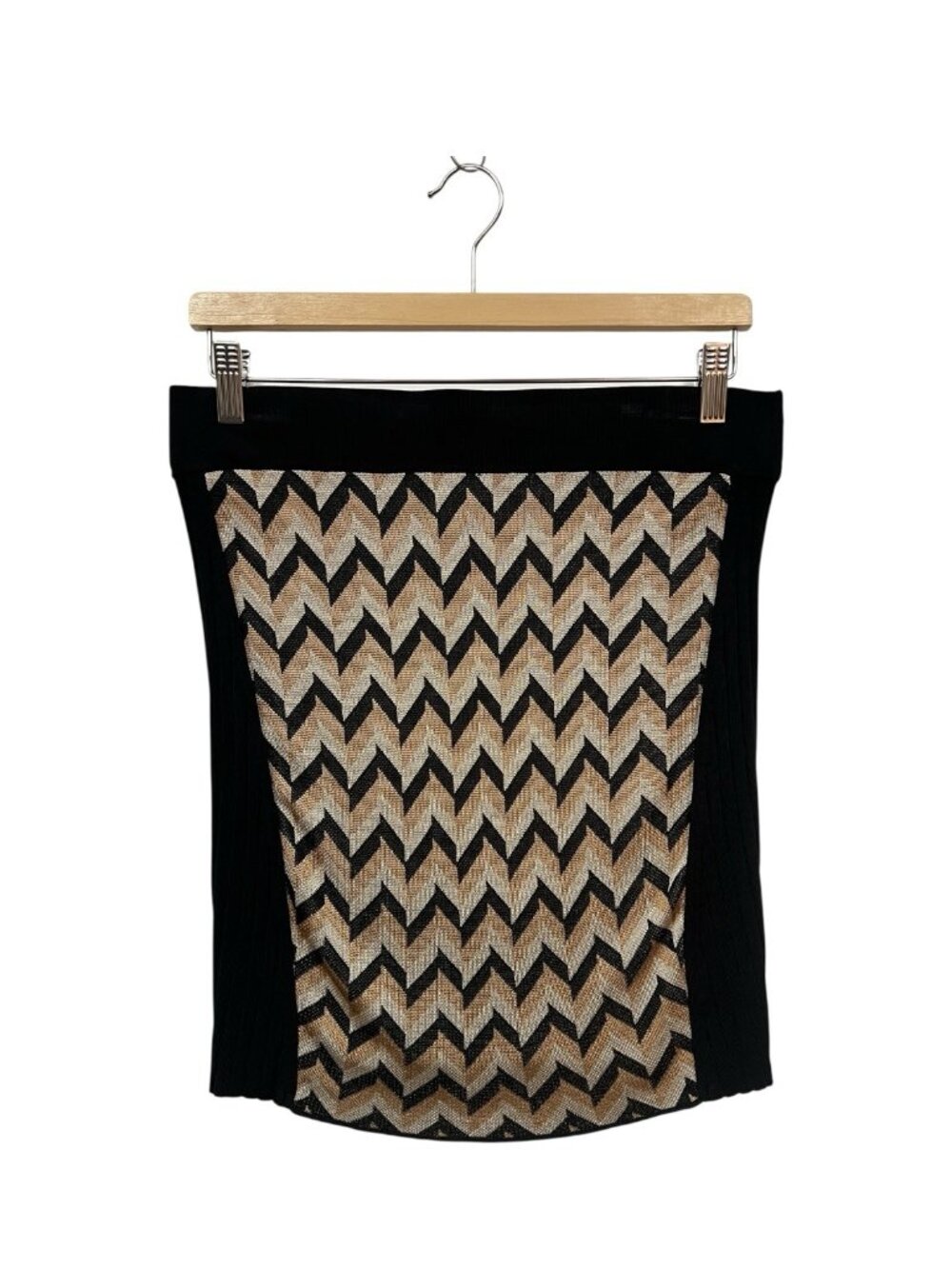 Rag & Bone Elaine Chevron Inset Printed Skirt Size L Large Black and Tan